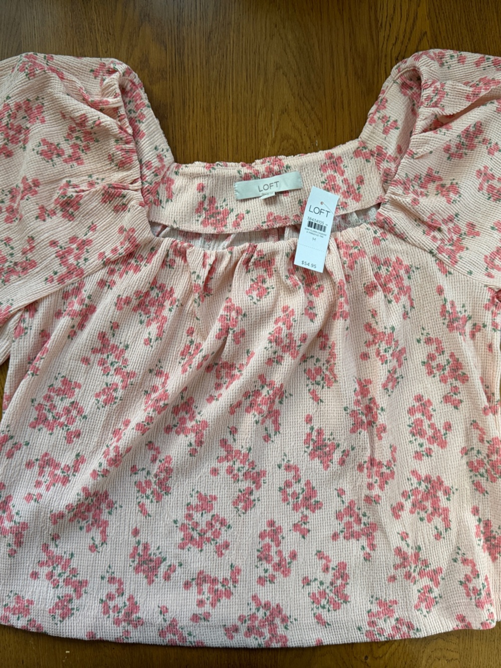 NWT LOFT Pink Floral Puff-Sleeve Women’s Top
